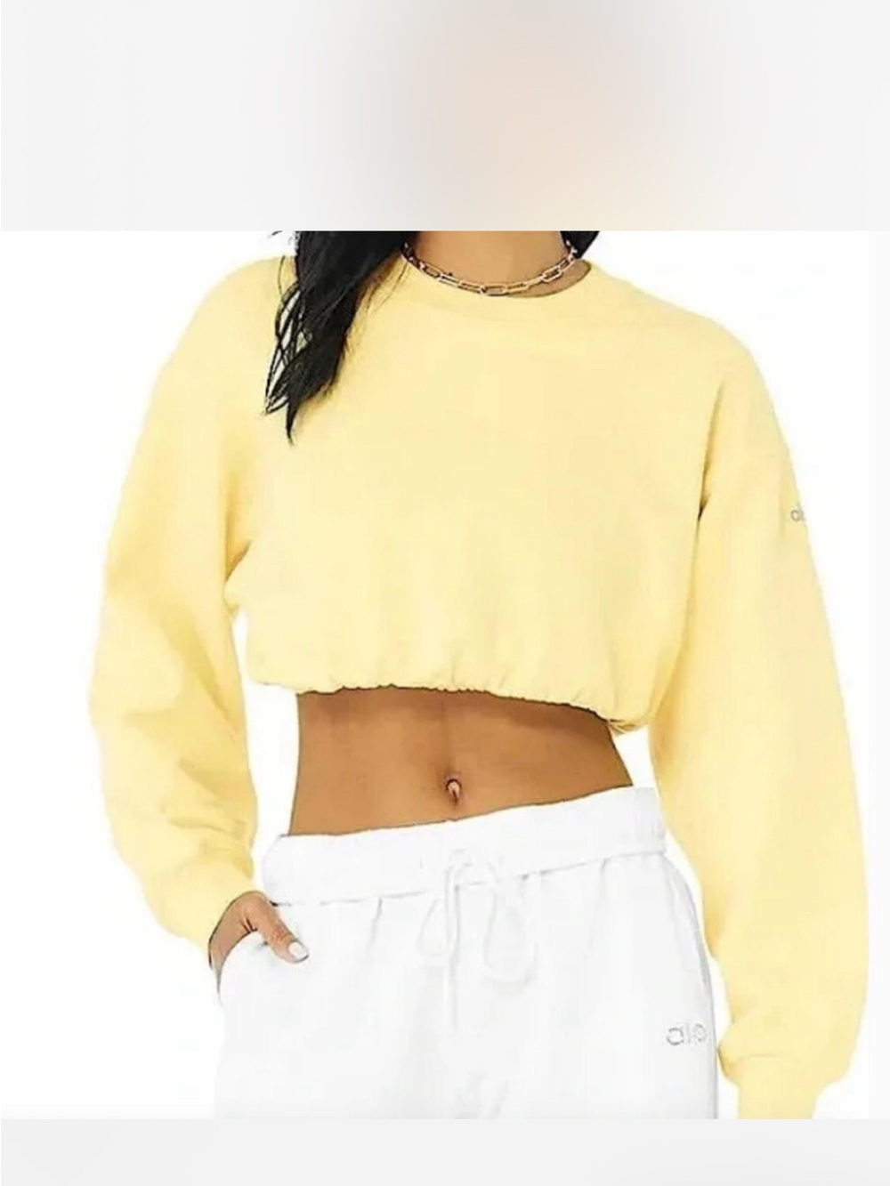 Alo Devotion Cropped Yellow Crewneck Sweatshirt